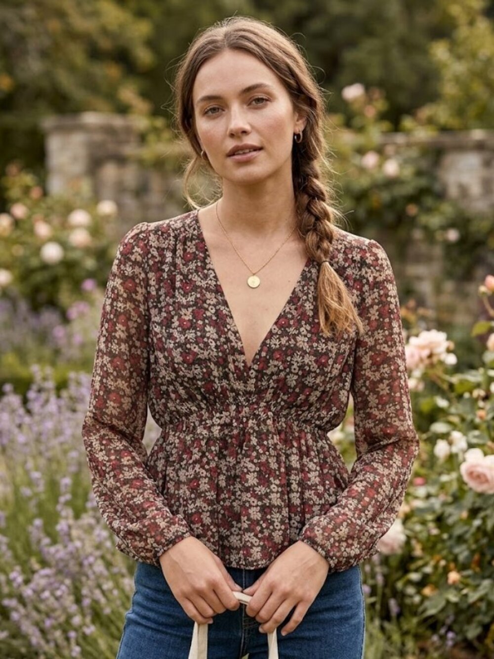 Entro Siz Small Floral Peplum Blouse Sheer Long Sleeve Boho Cottagecore Boutique